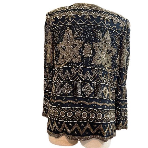 Land Mark Women’s Black Gold Vintage Beaded  Sequin Jacket Size Medium - Picture 3 of 10